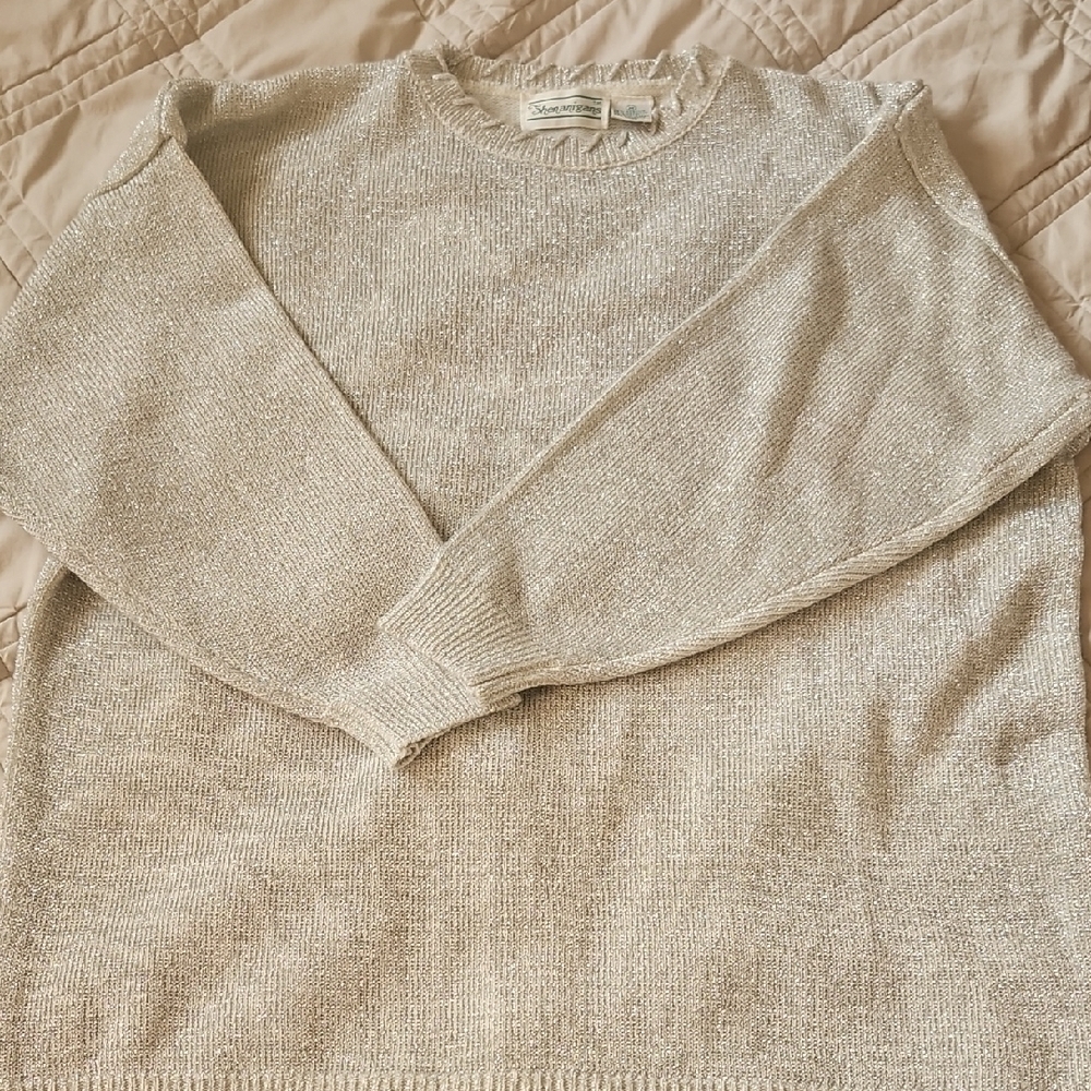 Vintage Shenanigans Cream Metallic Sweater M Shimmer Knit Y2K - Picture 2 of 8